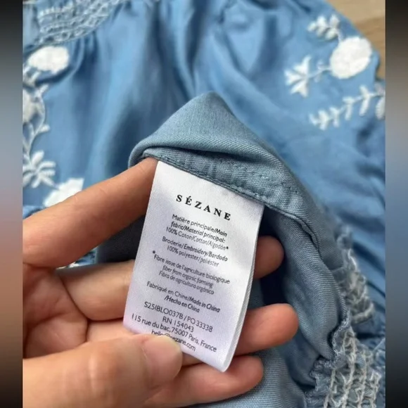 Sezane Blue Floral Embroidered Top 36 - Picture 8 of 9